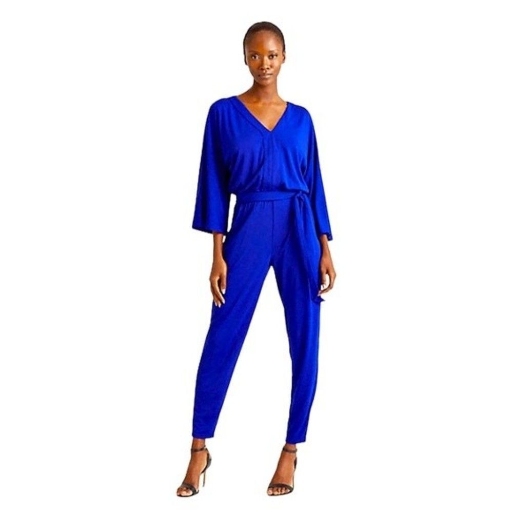 Lauren Ralph Lauren Blue Jersey Dolman Long Sleeve Blue Jumpsuit Pants Size XL